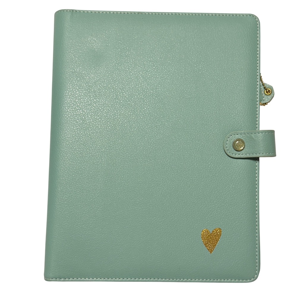 Websters Pages Color Crush Mint Green Faux Leather Planner Cover Gold Heart 10in